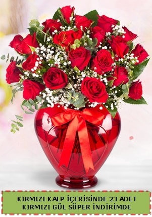 Kırmızı kalp içerisinde 23 adet kırmızı gül  Polatlı çiçek satışı 